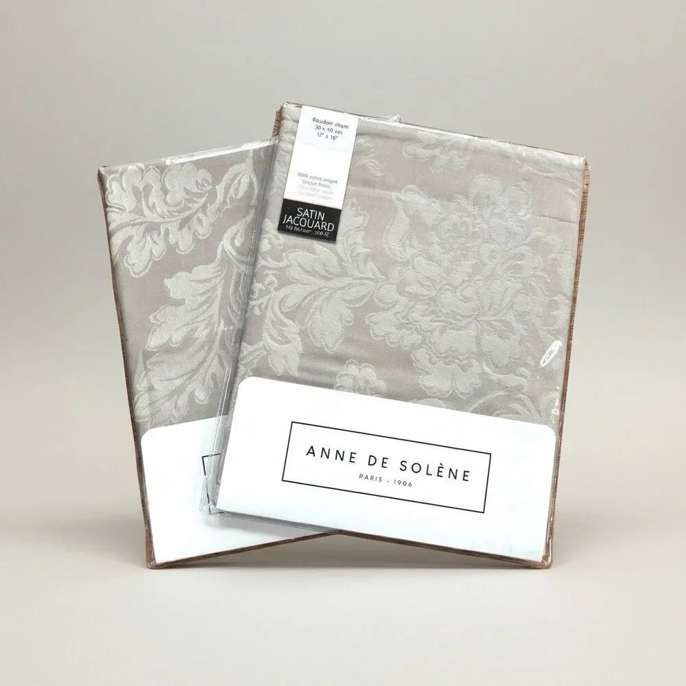 Anne De Solene Paris 2 Calliope BOUDOIR Shams Satin Jacquard Cotton Taupe Gray